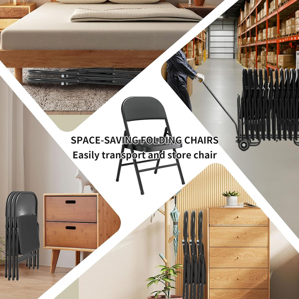 SHGJ&SOFT Set of 2 Folding Chairs with Padded Seats and Backs, Black Metal Frame Chair for Indoor and Outdoor, Home Office, Dorm, Party, Backyard, Lawn, Patio(Black, 2-Pack)