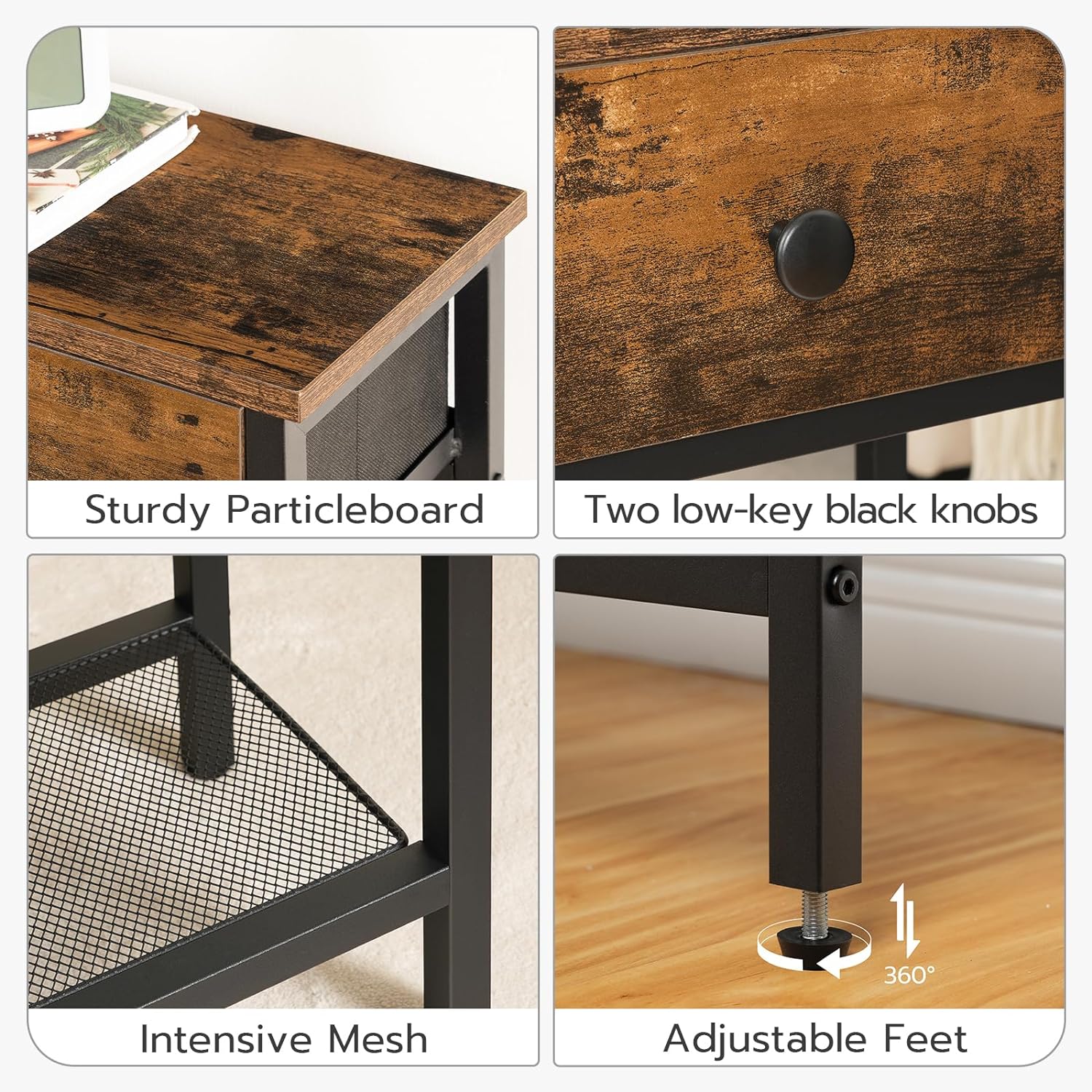 HOOBRO 29.5" Narrow Console Table with 2 Fabric Drawers, Sofa Table, Small Entryway Table with 3-Tier Storage Shelves, Behind Couch Table, for Living Room, Hallway, Rustic Brown and Black BF72XG01