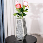Crushed Diamond Mirror Vase Silver Flower Vases for Decor Bling Crystal Glass Vase for Room Decor, 12 Inches (Can Hold Water)