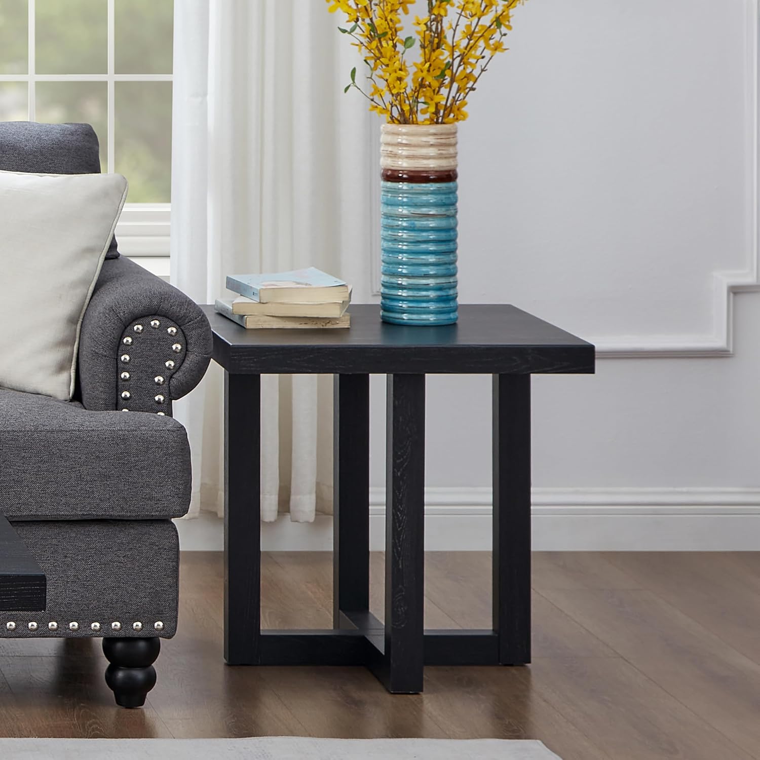 Roundhill Furniture Luno Contemporary End Table, Black