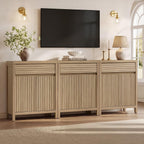 SICOTAS 58" Fluted Buffet Cabinet with Storage, Modern Farmhouse Sideboard with 4 Doors, 2 Drawers & Adjustable Shelves, Sturdy Credenza for Kitchen, Living Room & Entryway, Reclaimed Light Oak