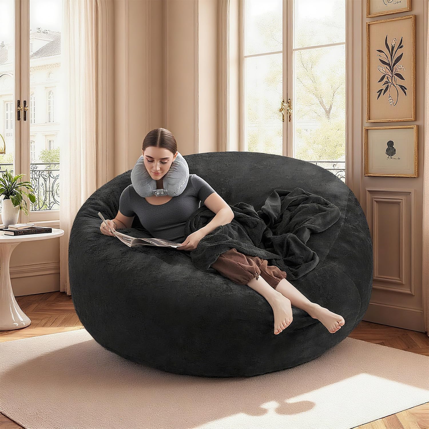 4FT,Big Bean Bag Chairs for Adults,Bean Bag with Filler Included,Memory Foam Bean Bag,Giant beanbag,Suitable for Reading Chairs in Living Room, Bedroom and Dormitory. (Black, 4 Foot)