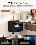 Floating Nightstand with Charging Station,Modern Bedside Table with Drawers and Extension Panel, Small Wall Mounted Nightstands for Bedroom Room，Floating Sofa Side Table（ Black ）