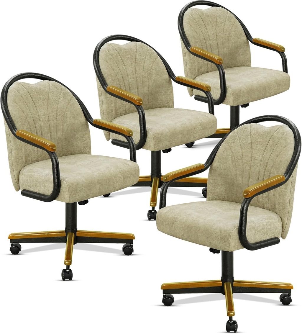 Chromcraft Maple Drift Swivel Dining Chairs with Casters, Set of 4 – Luxury Upholstered Kitchen & Dining Room Chairs with Arms, Ergonomic Tilt & Swivel Comfort - CM188CHZ