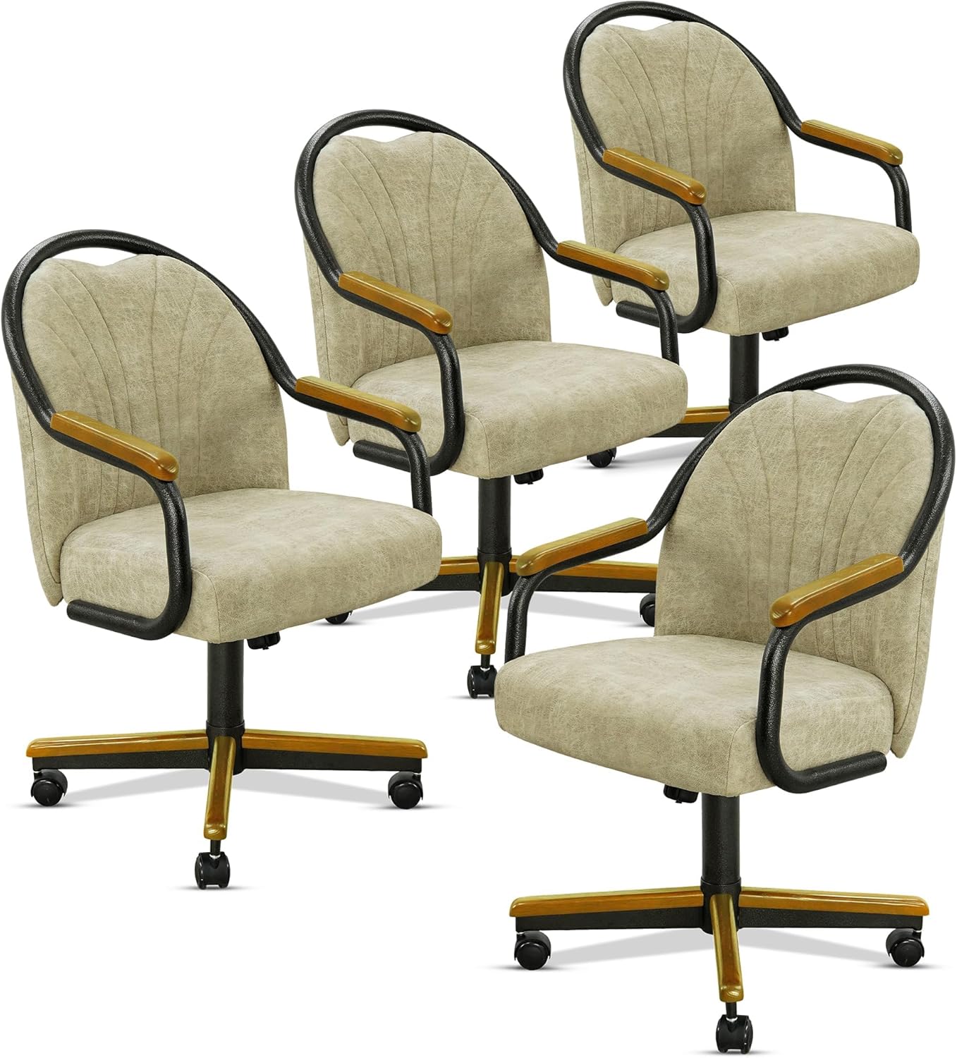 Chromcraft Maple Drift Swivel Dining Chairs with Casters, Set of 4 – Luxury Upholstered Kitchen & Dining Room Chairs with Arms, Ergonomic Tilt & Swivel Comfort - CM188CHZ