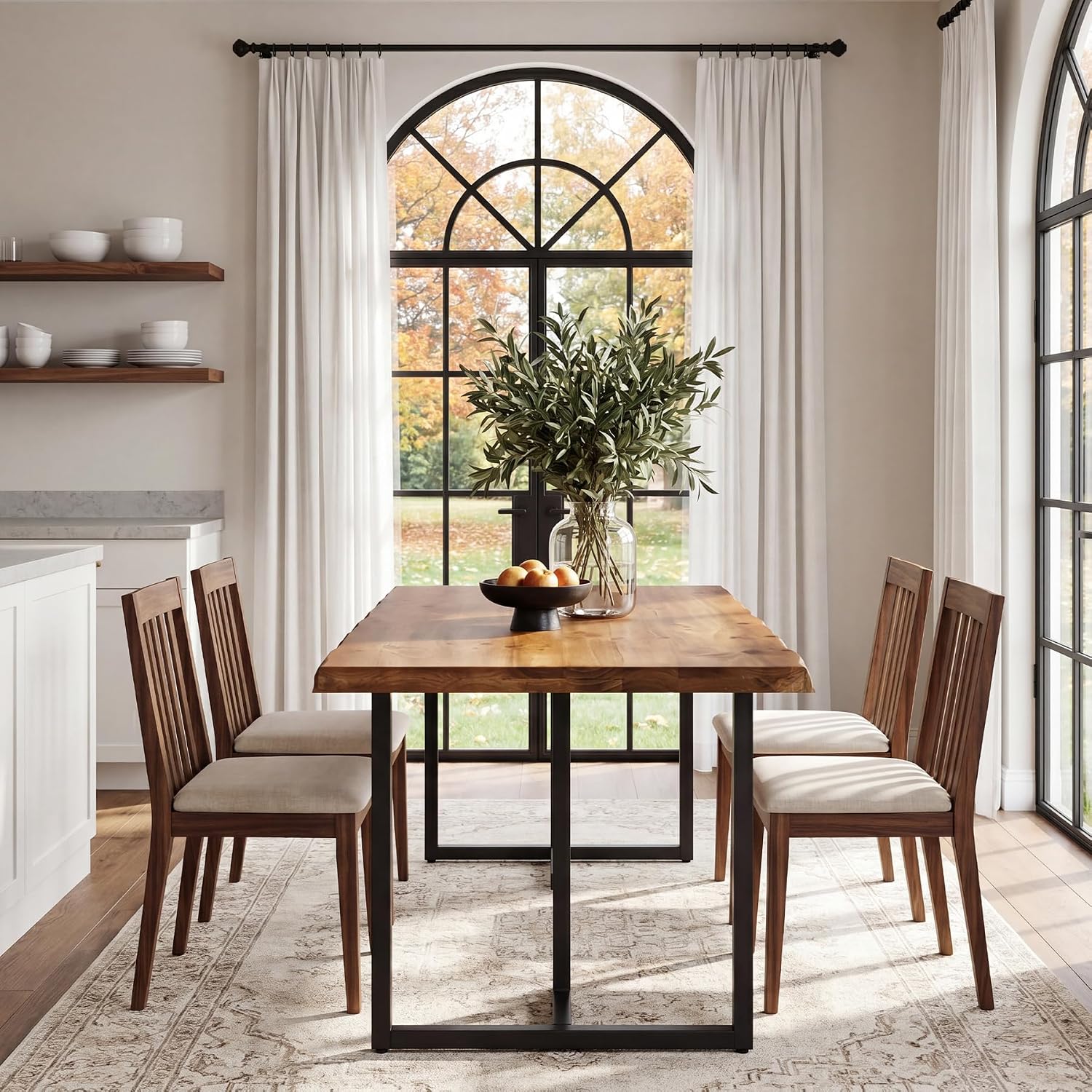63" Solid Wood Dining Table for 4–6, Rectangular Kitchen & Dining Room Table with Live-Edge Inspired Top, Industrial Dining Table with Heavy-Duty Metal Frame