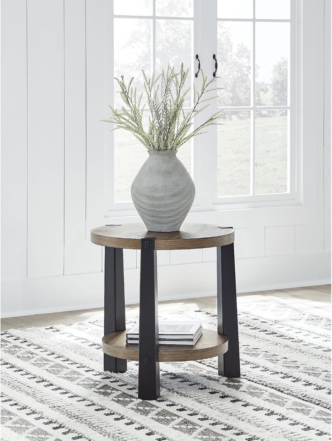 Signature Design by Ashley Ridgester Farmhouse End Table with Storage, Light Brown & Black