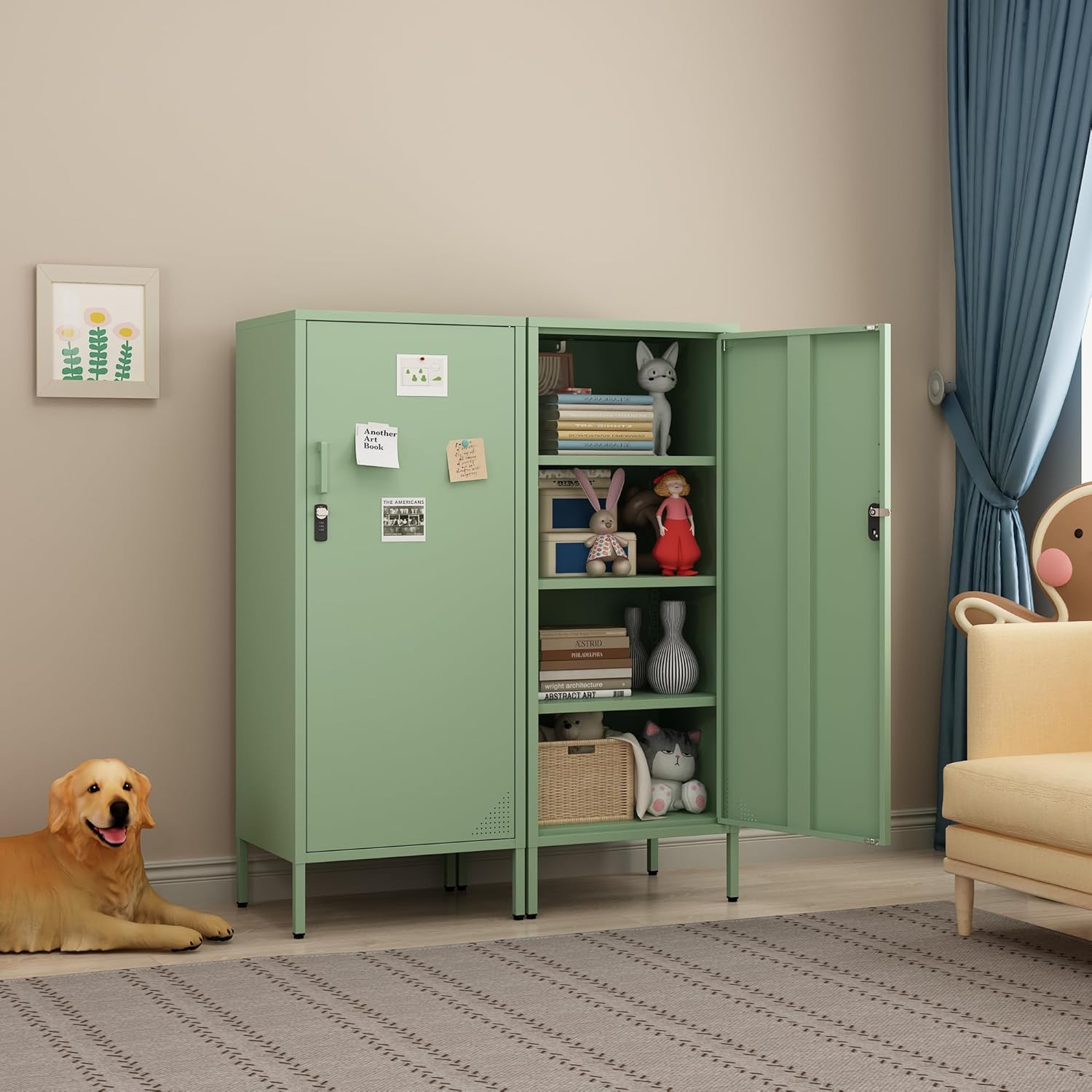 Steehoom Metal Locker Cabinet Lockable Bathroom Storage Cabinet Black 4 Tier Employee Lockers for Home, School, Office, Garage (Green, 19.69" D x 15.75" W x 49.21" H)