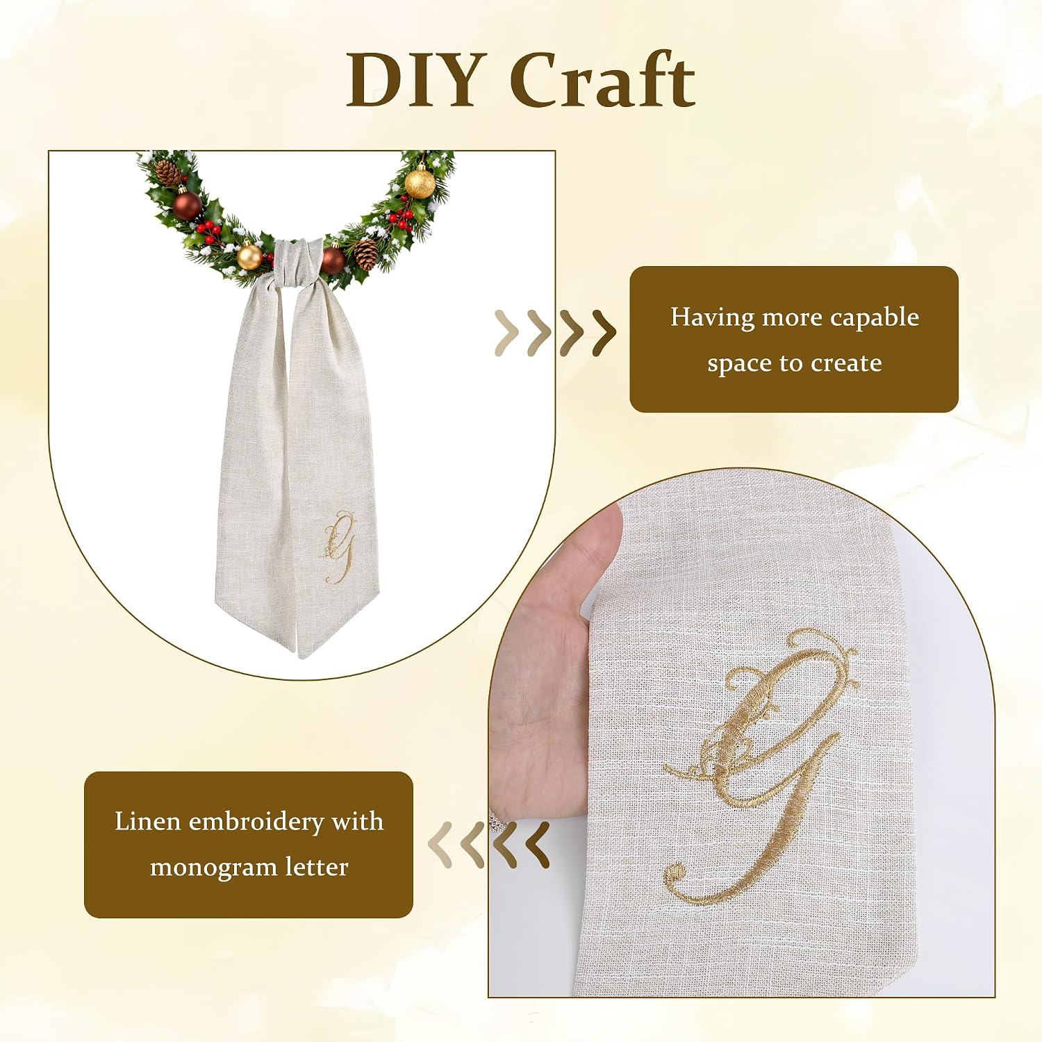 2 Pieces Burlap Wreath Sash for Front Door Embroidery Monogram Sash Wreath for Wedding Party Holiday Ribbon Decorations Yard Outdoor Decoration(Letter G)