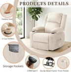 Heavy Duty Power Lift Recliner Chair for Elderly, 400lbs Capacity Massage and Heat Recliner, Soft Corduroy 160° Reclining Electric Stand Up Chair, USB & Type-C, Memory Foam, Cup Holders