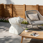 14.4" Round Stone Side Table, Outdoor Patio End Table, Faux Marble Accent Table, Weather Resistant Garden Stool Table, Modern Small Side Table for Indoor Outdoor Living Room Patio