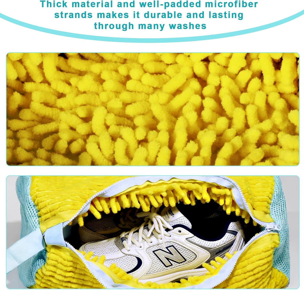 2PCS Shoe Washing Machine Bag With Self-Locking Zipper,Heavy Duty Laundry Shoe Bag for Washing Machine Washer & Dryer,Reusable Shoe Washing Bag for Sneakers Tennis Shoe,Large Shoe Cleaning Bag,Yellow