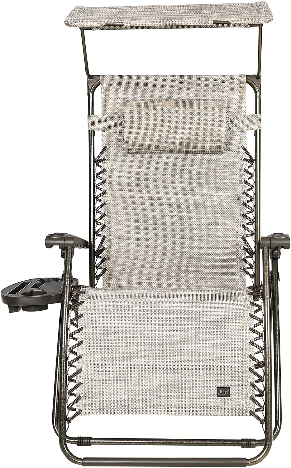 Bliss Hammocks 2 Pack 30" Wide XL Zero Gravity Outdoor Lounge Chair, Adjustable Patio Furniture with Canopy and Side Table, 360 lb Capacity, Sand