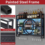 3-Tiers 47in Wine Rack Wall Mounted with Upgarded LED, Floating Bar Shelves with Wine Glass Holder Hanging Industrial Liquor Shelf, Wall-Mounted Wine Racks Cabinets for Home Bar, No Assembly Required