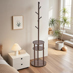 VECELO Coat Rack Freestanding, Entryway Hanger Stand, Umbrella Holder, Hall Tree With Hooks, Floor Standing Tree Stand,Walnut