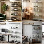 BEAUTYPEAK Tempered Glass Display Cabinet, 4-Tier Curio Cabinet with Glass Doors and Lock, Glass Display Case for Collectibles, for Living Room, Double Door, Black