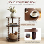 Small Round Side Table, 3-Tier Solid Wood End Table with Storage Shelf, Modern Bedside Tables Night Stand for Living Room, Bedroom, College Dorm, Small Space (Rustic Brown)