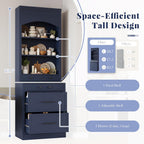 Polibi 83.7''H Kitchen Pantry, Freestanding Tall Kitchen Hutch with 5 Storage Drawers and Adjustable Shelf, Cupboard Storage Cabinet with Faux Marble Top for Dining, Kitchen (Blue)