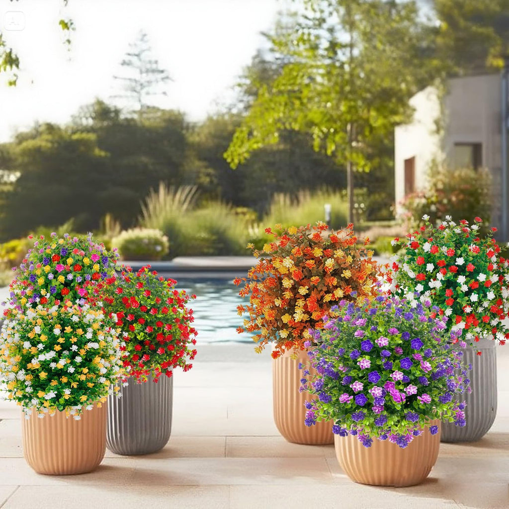 2 Pack Artificial Boxwood Topiary Ball Trees with Spikes, Outdoor UV Resistant Fake Plants Flowers, Faux Bushes Shrubs Greenery for Planters Yard Porch Pathway Office Balcony Decor - Purple