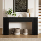 FABATO 61'' Fluted Long Console Table, Wooden Rectangular Sofa Table Behind The Couch, Narrow Entryway Table with 2 Hidden Storage Cabinets for Entrance, Hallway, Living Room, Foyer, Black