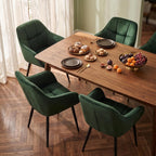 Modern Green Velvet Dining Chairs, Upholstered Tufted Side Chairs with Arms Set of 2, Black Metal Legs, Accent Arm Chairs for Kitchen, Dining Room, Living Room (Green)