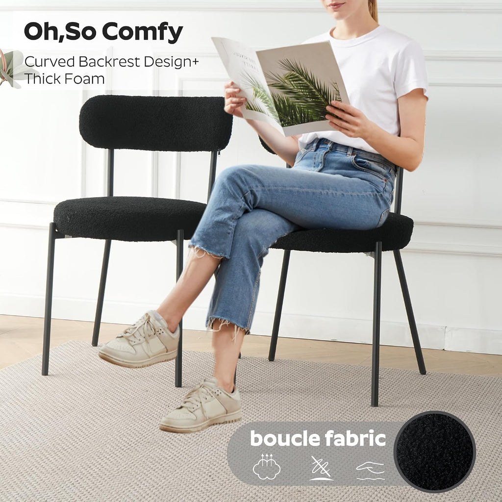 Modern 5-Piece Round Dining Table Set,Circle Black MDF Table & 4 Black Boucle Dining Chairs, Metal Frame Kitchen Furniture for Small Spaces(36-Inch)