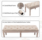 Tufted Dining Bench French Vintage Fabric Upholstered Wood Dining Room Bench Rustic Entryway Bench Bedroom End Bed Bench, Beige 45" Long