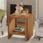 Solid Wood End Table, 2-Tier Small Side Table with Open Storage Shelf, Rustic Nightstand for Living Room, Bedroom, or Small Spaces, Easy Assembly (2, Natural Wood)