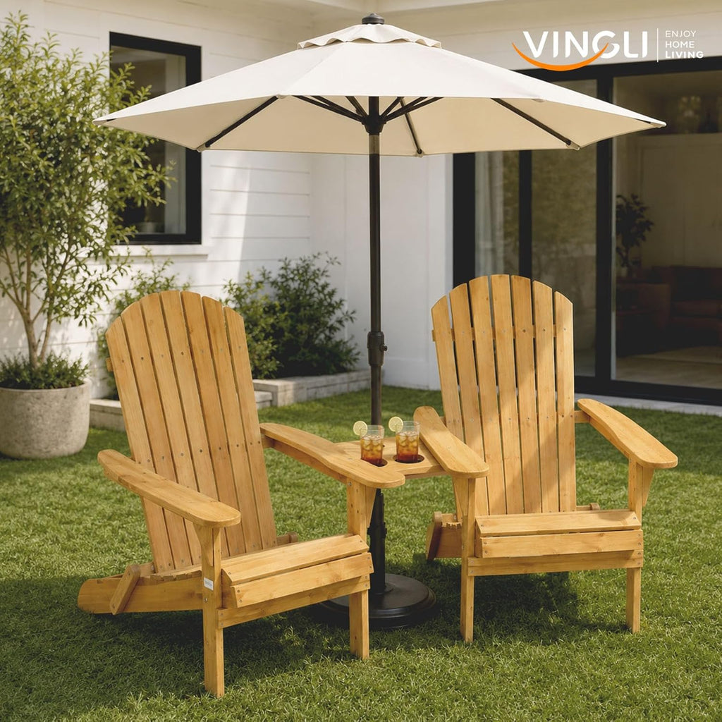 VINGLI Folding Adirondack Double Chair, Wood Adirondack Chairs for Outdoor, with Small Storage Table, Foldable Fire Pit Chairs for Patio, BBQ, Porch, Yard, Pool
