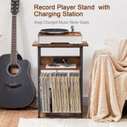 AMHANCIBLE C Shaped End Table，Large Turntable Stand with Storage Cabinet