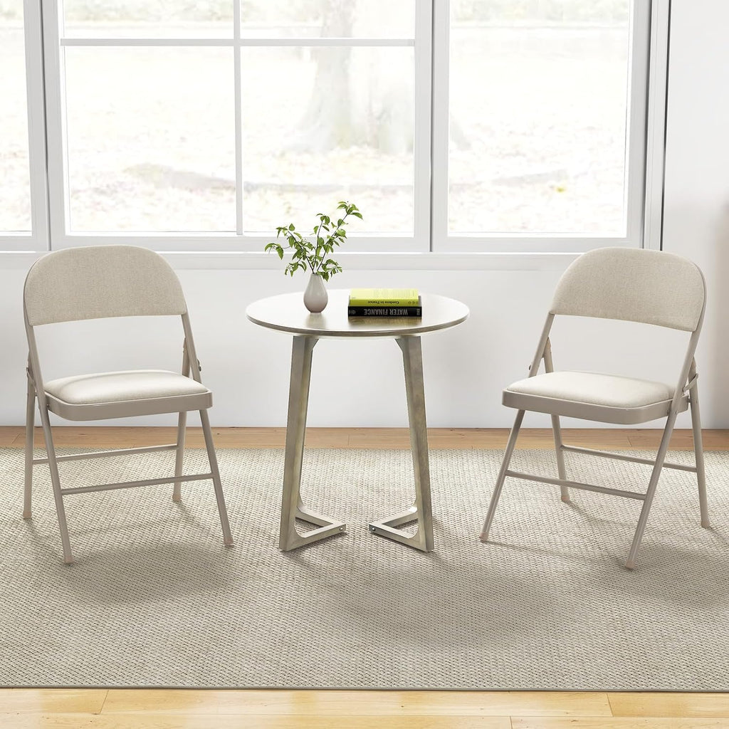 GOFLAME 6 Pack Folding Chairs, Fabric Dining Chair Set with Padded Seat & Metal Frame, Indoor Outdoor Upholstered Commercial Seat for Home Office Events Wedding Party, Beige