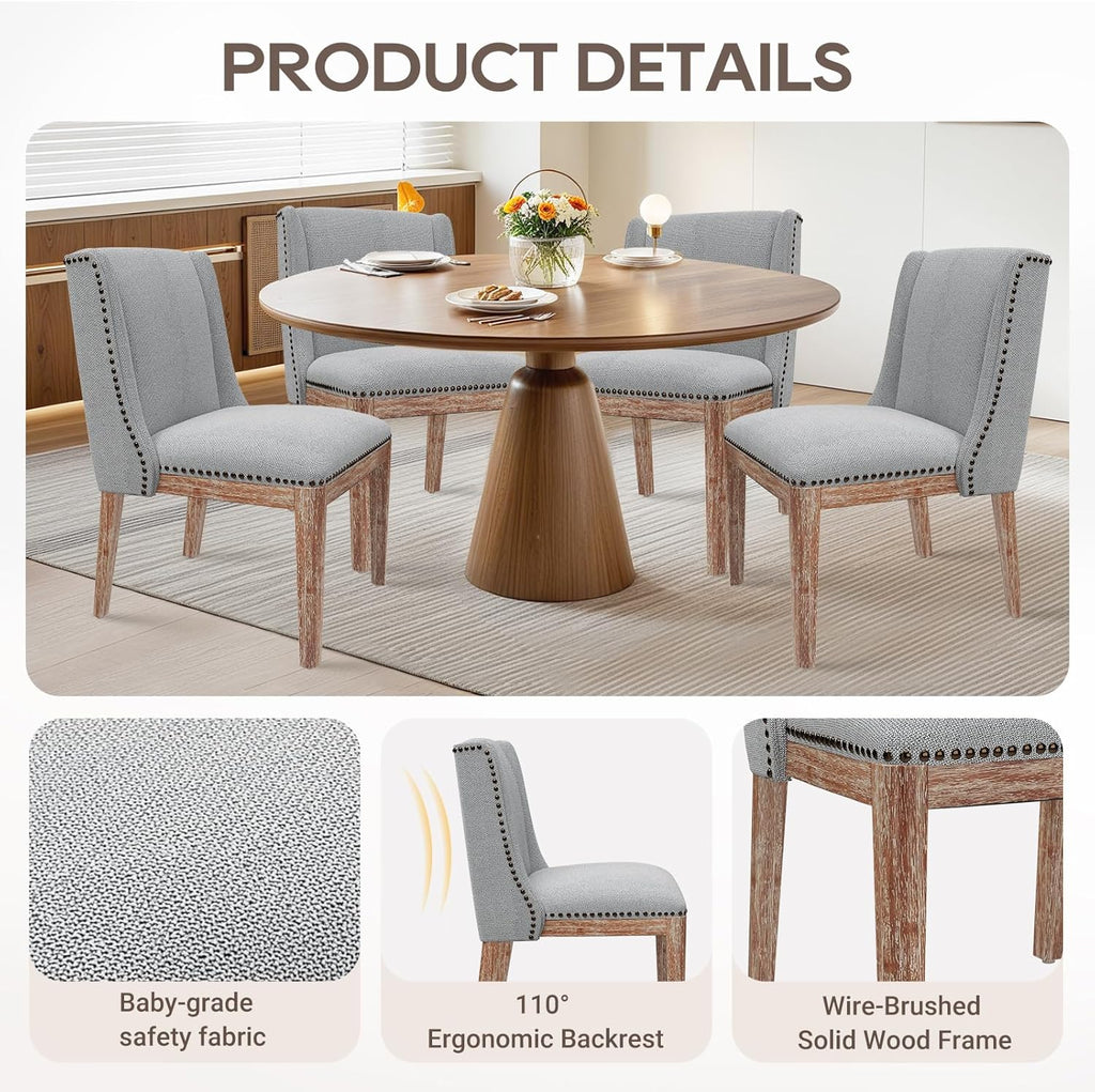 MALOL Dining Chair Set of 2, Fabric Upholstered Kitchen Side Chairs with Wooden Legs for Kitchen & Restaurant Use, LightGrey