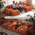 CDCASA 120" Oversized Modular Sectional Sofa, Comfy U-Shaped Cloud Couch w/ 2 Movable Ottoman, 5-Seater Chenille Deep Seat Modern Sofa Couch for Living Room, DIY Combination, Terracotta Orange