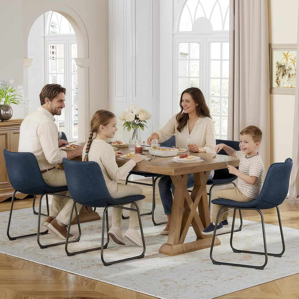 Dining Chairs Set of 2, 18 Inch Faux Leather Kitchen Chairs with Back, Modern Armless Dining Room Chair with Metal Legs for Home Bistro Coffee Shops (Blue)