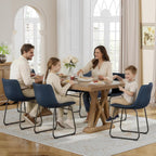 Dining Chairs Set of 2, 18 Inch Faux Leather Kitchen Chairs with Back, Modern Armless Dining Room Chair with Metal Legs for Home Bistro Coffee Shops (Blue)