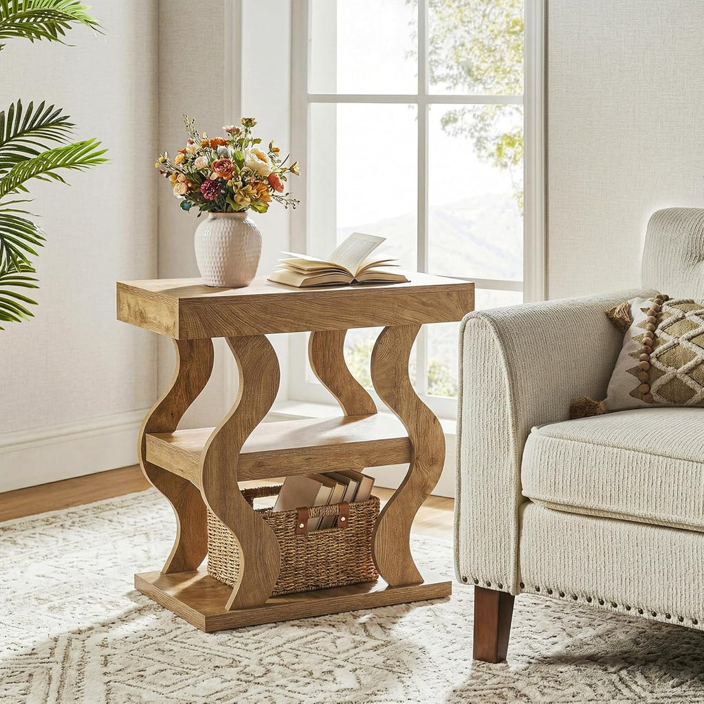 Tribesigns 3-Tier Narrow Side Table, Wooden End Table with Storage Shelf, Skinny Small Nightstand for Living Room, Bedside, Sofa Side, Easy Assembly (1)