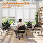 Stackable & Foldable Office Chair, Folding Desk Chair with Flip-Up Armrest, Breathable Mesh, Thick Seat Cushion & Rocking Backrest, Conference Room Chair with Wheel (Black，1)