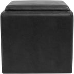HomePop 17.5" Storage Ottoman with Tray Top - Black Faux Leather