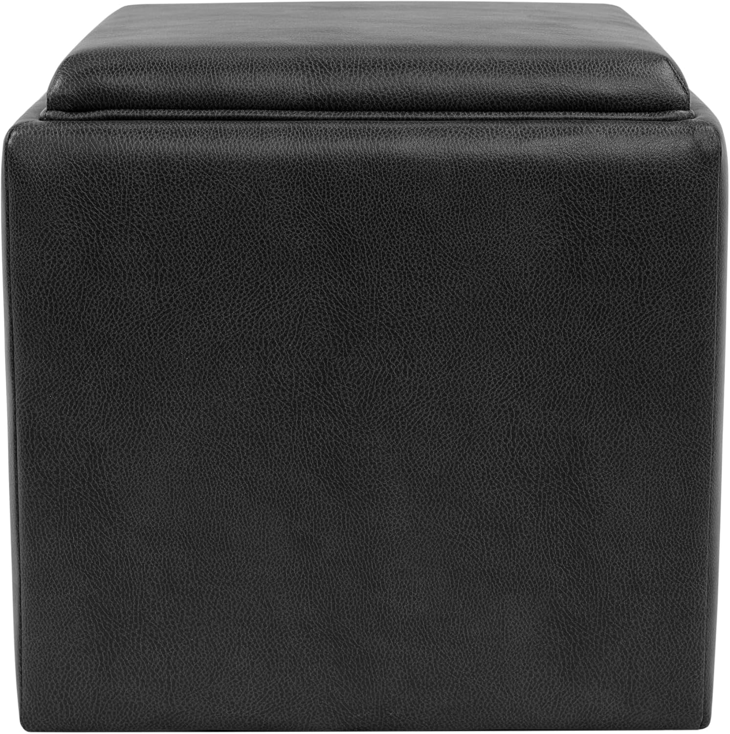 HomePop 17.5" Storage Ottoman with Tray Top - Black Faux Leather