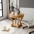 Curved Legs Farmhouse Style Round Dining Table with Storage Drawers - Natural Wood Finish, Multi-Functional End Table/Coffee Table for Small Spaces, Kitchen, Living Room, or Dinerette