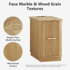 win2win Narrow End Table with Charging Station, Fluted Side Table with Faux Marble Top, Skinny Modern Boho Nightstand, Small Bedside Table with Drawers & Storage for Living Room, Bedroom, Oak
