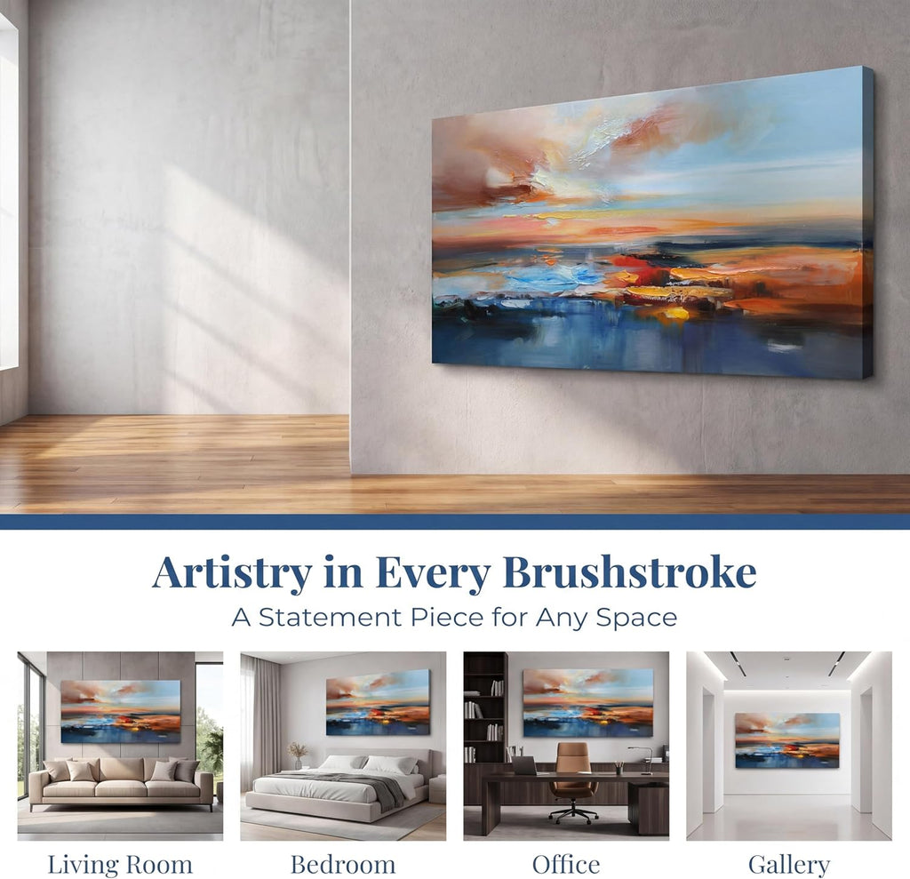 Brushart Abstract Wall Art Large Landscape Canvas Wall Art Pictures Paintings Wall Decor Living Room Textured Artwork for Dining Room Walls Bedroom Home Office, 48"x24"