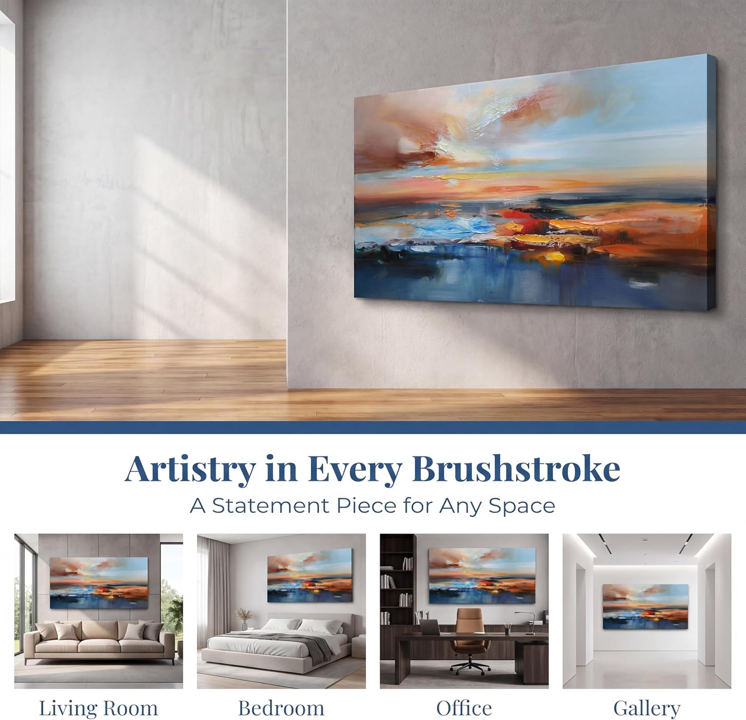Brushart Abstract Wall Art Large Landscape Canvas Wall Art Pictures Paintings Wall Decor Living Room Textured Artwork for Dining Room Walls Bedroom Home Office, 48"x24"