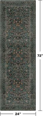 Non Slip 2x6 Kitchen Runner Rug Washable, Rubber Backed Bathroom Runner, Boho Vintage Floral Botanical Dark Green Non Skid Low Pile Soft Carpet for Entryway, Laundry Room, Hallway Mats for Floor