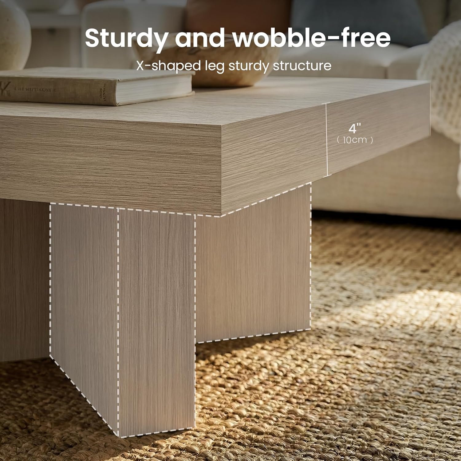 ModernMate 33.4 Inches Square Coffee Table for Living Room, Wood Center Table with a Large Tabletop and Wooden Pedestal Base for Apartments, Easy Assembly, Rectangle, White Oak Gray