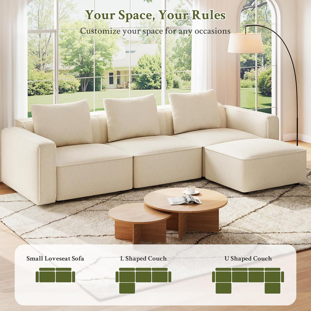 Welzona 103" Modular Sectional Sofa, Minimalist Comfy Cloud Couch Sectional, Tool-Free Setup Couches for Living Room, Wood Frame l Shaped Couch with Ottoman, 22" Deep Seat Chenille Cloud Sofa