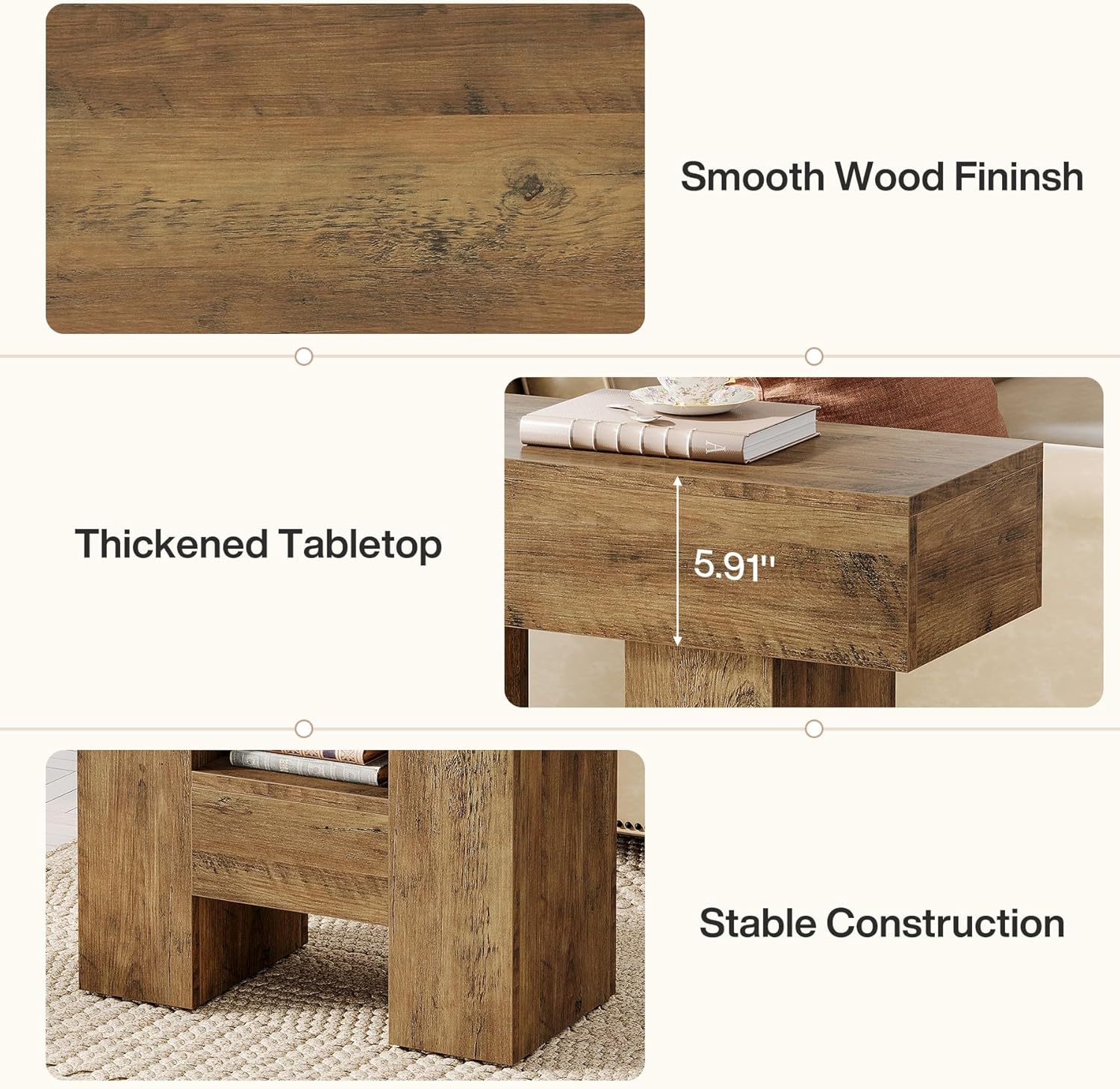 Tribesigns Farmhous End Table, 2-Tier Narrow Side Table with Storage Shelf for Living Room, Rustic Wooden Sofa Side Tables and Nightstand for Bedroom, Living Room, Apartment, Brown