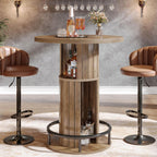 HSH Round Bar Table, 39.4" H Wood Pub Table with Storage & Metal Footrest, Modern Industrial Bar Height Bistro Cocktail Table for Coffee Bar, Kitchen Dining Room, Small Space, Rustic Oak, 2PCS