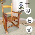 HRVEOCEI Kids Rocking Chair Ages 3-5, Wooden Porch Rocker with Slatted Back Support for Living Room Indoor & Outdoor, Easy Assembly (Oak)