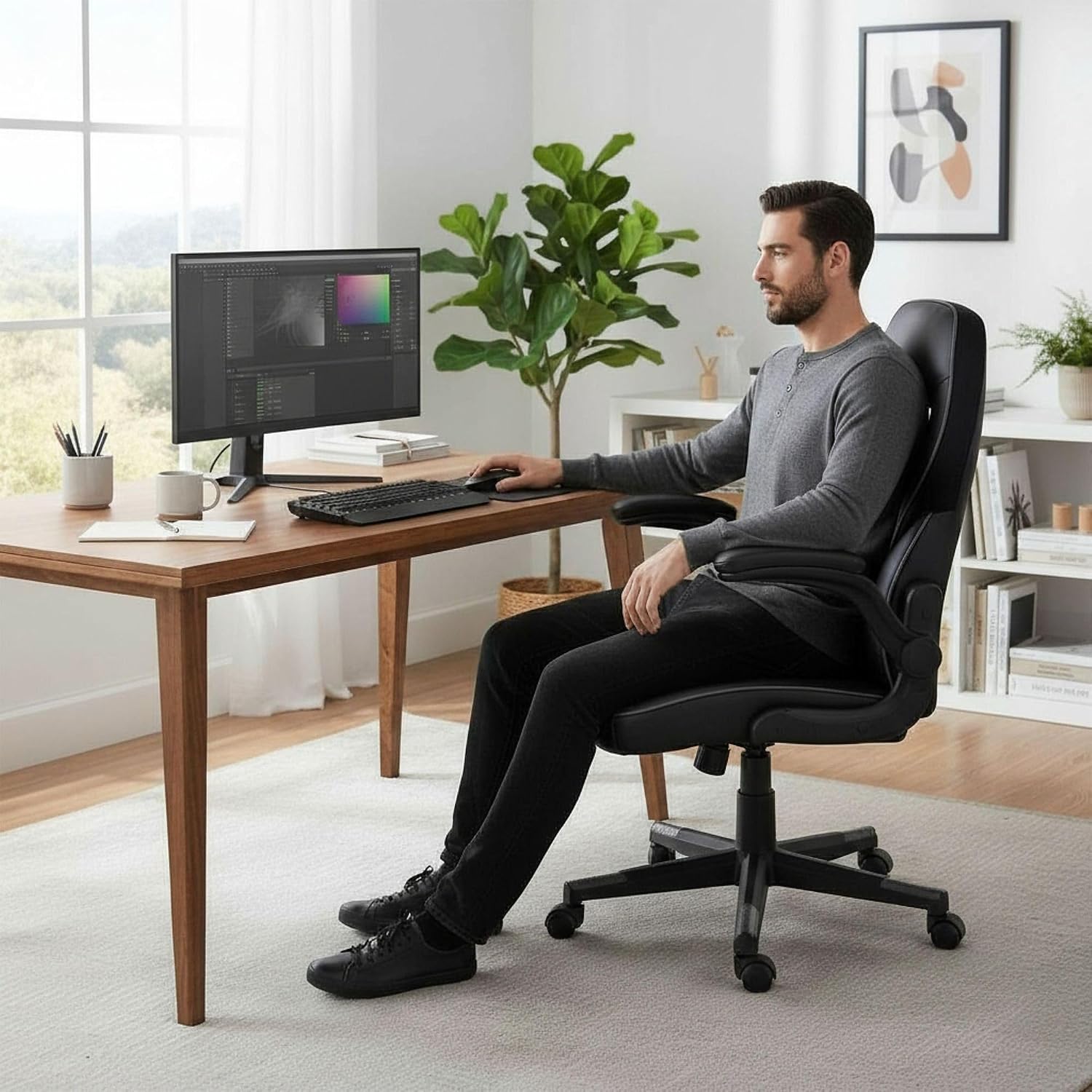 NuSparc SpawnSafe Gaming Chair, Adjustable Height, Flip-up Armrests, 360° Swivel, Black/Grey
